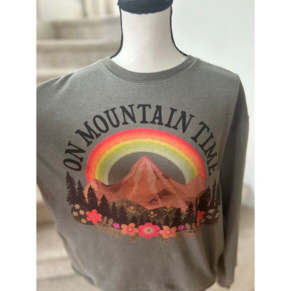 Natural Life "On Mountain Time" Rainbow Graphic Grey Crewneck Sweatshirt - Picture 6 of 7